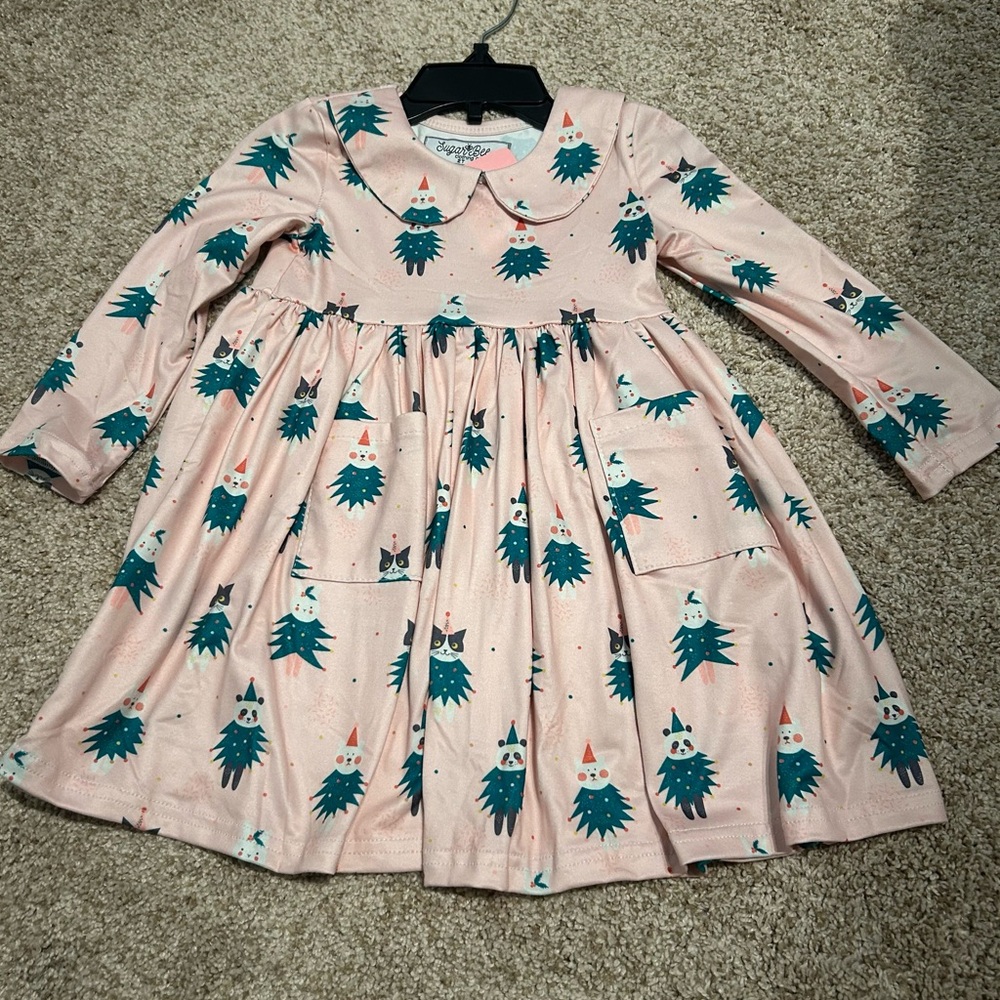 Sugar Bee Twirl Dress Christmas Tree Animal Print